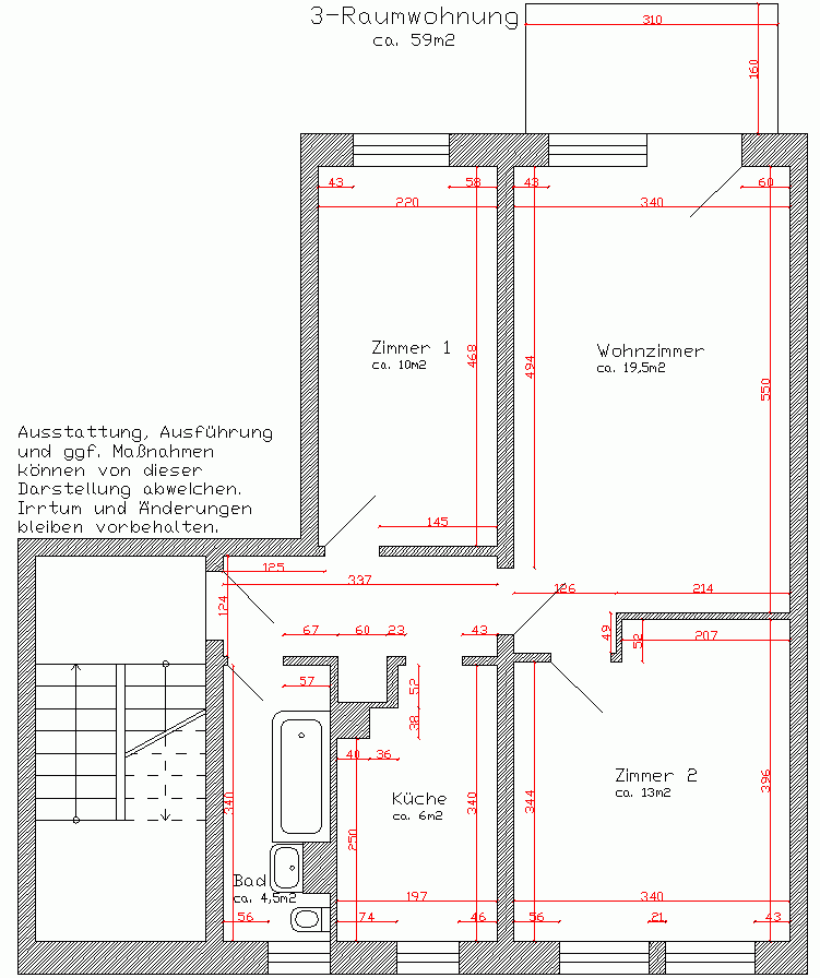 Bild 1 : 3-Raumwohnung mit Balkon